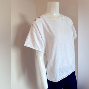 Nation LTD 100% Cotton White Boxy T-Shirt Gold Buttons Size Medium